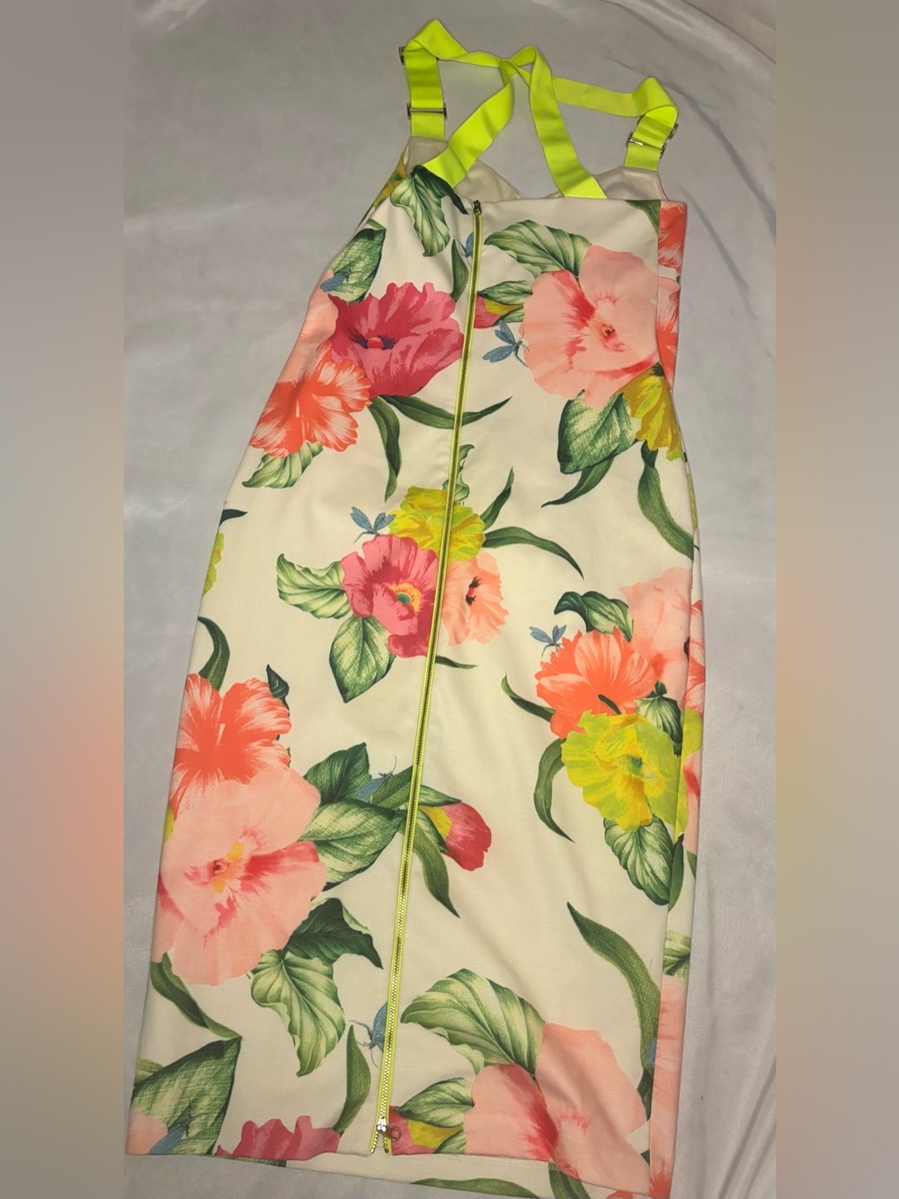 Ted Baker London Floral Midi Dress Neon Straps & Exposed Zip – Size 4 - Picture 2 of 4